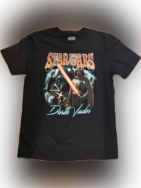 Star Wars Black Darth Vader Graphic Tee with Orange and Blue Accents